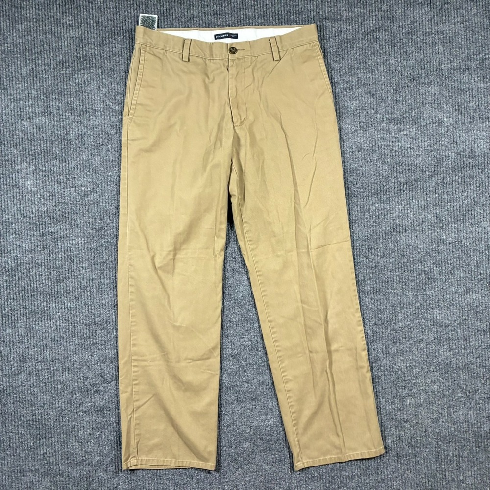 Dockers Mens Chino Pants Size 33x32 Tan Straight Fit Flat Front Mid Rise